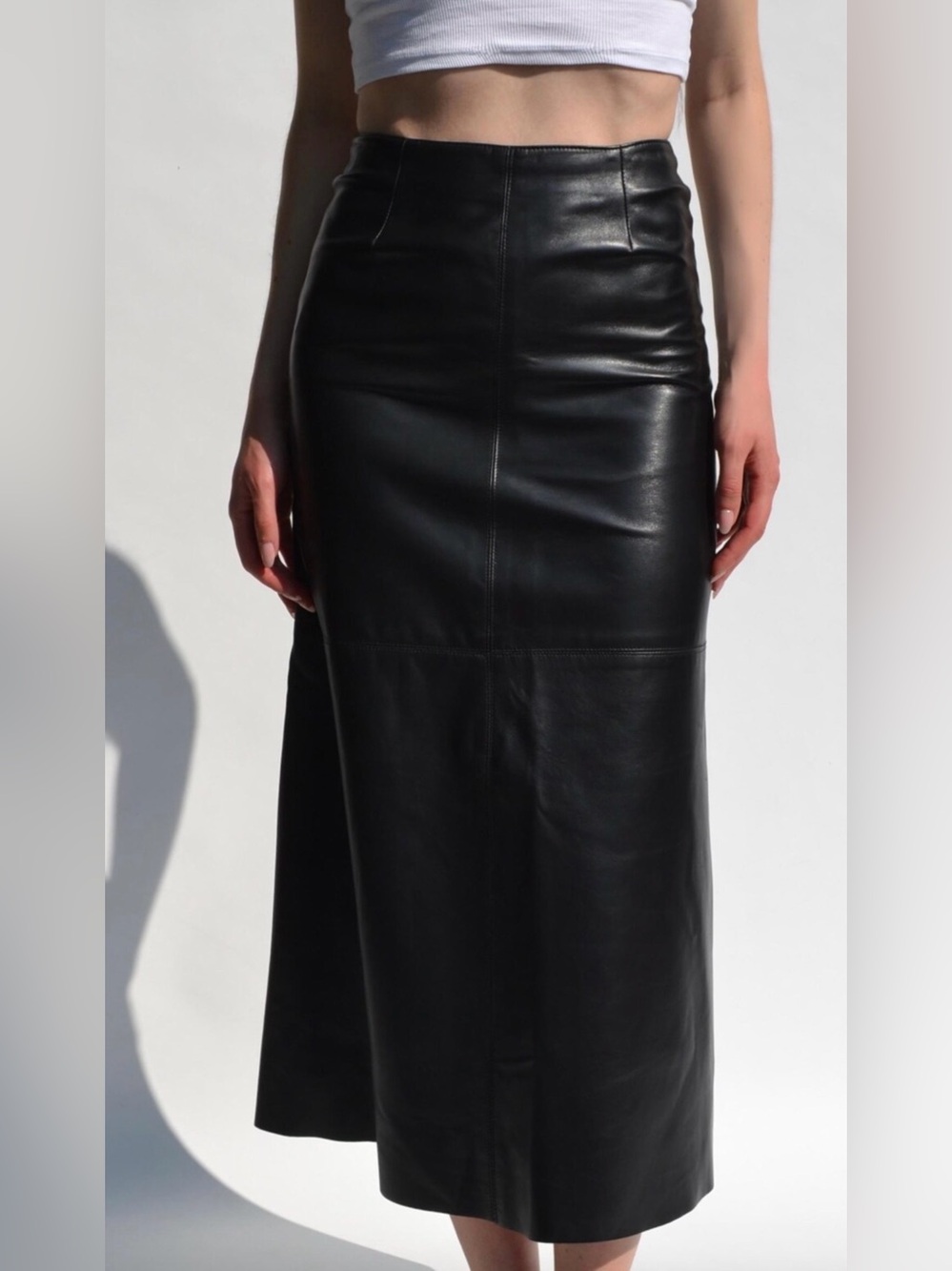 DANIER Black High-Waist Slim A-Line Leather Maxi Skirt, Size 6 MADE IN CANADA!